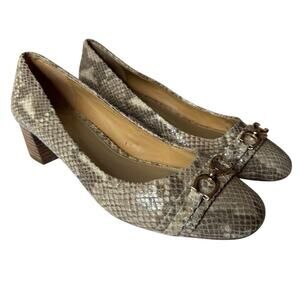 Coach Irene Women's 9 Brown Snake Skin Leather Pumps Slip On Shoes Taupe Neutral
